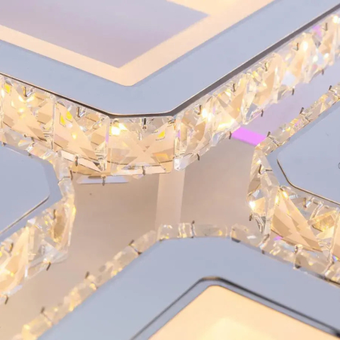 Lustra LED cu telecomanda si cristal LEILA 175W, 8 Patrate, lumina Rece/Calda/Neutra, Dimabila, Alb Crom Lucios [1]