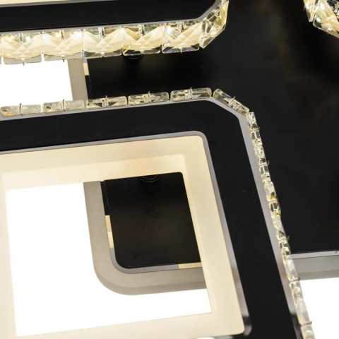 Lustra LED cu telecomanda si cristal LEILA RGB 69W, 4 Patrate, lumina Rece/Calda/Neutra, Dimabila, Negru [1]