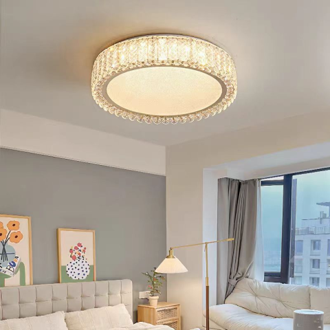 Iluminat Smart Home - Lustra LED cu telecomanda si cristal LLC152/500CH 59W, 50cm, Cerc, lumina Rece/Calda/Neutra, Dimabila, Auriu