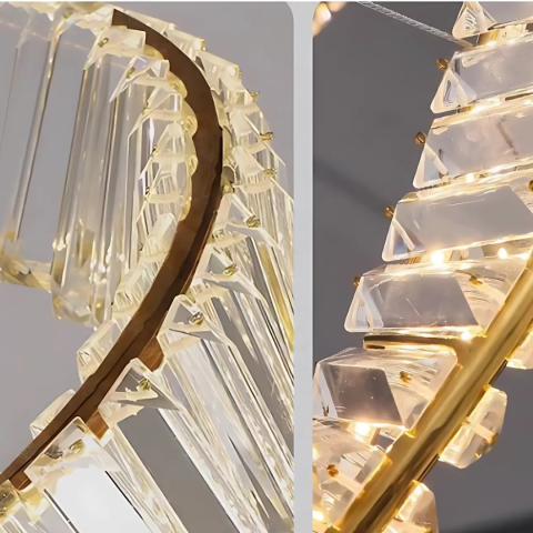 Lustra LED cu telecomanda si cristal LUIGI, 57W, lumina Rece/Calda/Neutra, Dimabila, Auriu [2]