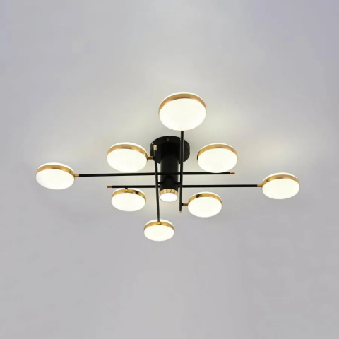 Lustra LED cu telecomanda si cristal MISEL 154W, 9 Elemente, lumina Rece/Calda/Neutra, Dimabila, Negru Auriu [2]