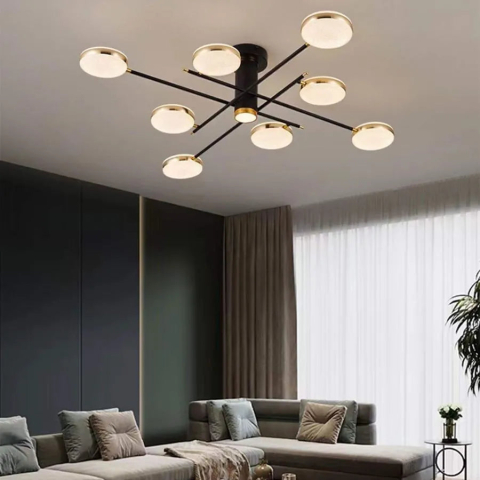 Lustra LED cu telecomanda si cristal MISEL 154W, 9 Elemente, lumina Rece/Calda/Neutra, Dimabila, Negru Auriu [1]