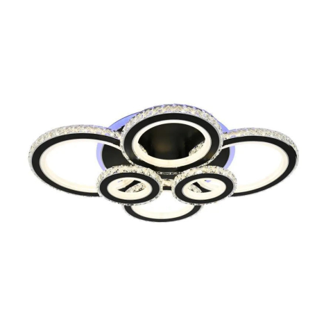 Lustra LED cu telecomanda si cristal NOVA ROTONDA RGB 145W, 6 Cercuri, lumina Rece/Calda/Neutra, Dimabila, Negru [2]