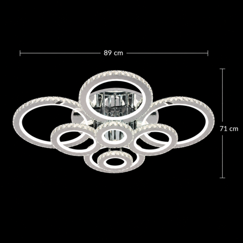 Lustra LED cu telecomanda si cristal NOVA ROTONDA RGB 239W, 8 Cercuri, lumina Rece/Calda/Neutra, Dimabila, Crom Lucios [3]