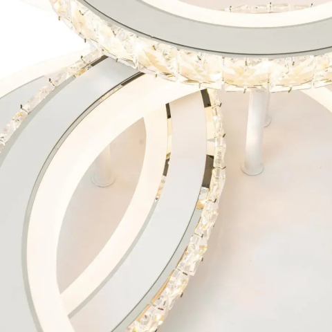 Lustra LED cu telecomanda si cristal NOVA ROTONDA RGB 75W, 3 Cercuri, lumina Rece/Calda/Neutra, Dimabila, Alb [1]