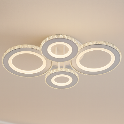 Lustra LED cu telecomanda si cristal NOVA ROTONDA RGB 82W, 4 Cercuri, lumina Rece/Calda/Neutra, Dimabila, Alb [3]