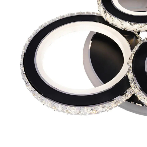 Lustra LED cu telecomanda si cristal NOVA ROTONDA RGB 82W, 4 Cercuri, lumina Rece/Calda/Neutra, Dimabila, Negru [1]