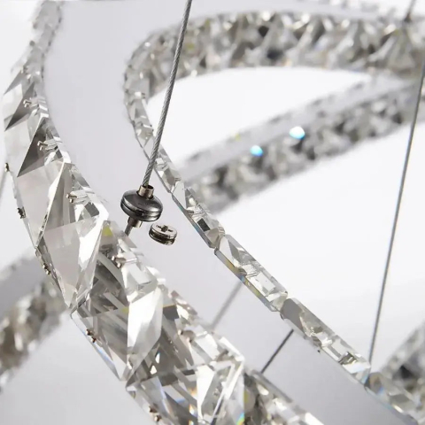 Lustra LED cu telecomanda si cristal PRISM LUMINIS 55W, 2 Cercuri, lumina Rece/Calda/Neutra, Dimabila, Argintiu, Inaltime Reglabila [1]