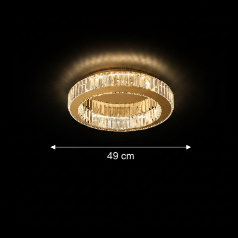 Iluminat Smart Home - Lustra LED cu telecomanda si cristal VERTUS 18W, 30cm, Cerc, lumina Rece/Calda/Neutra, Dimabila, Auriu