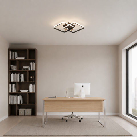 Lustra LED cu telecomanda SOLA, 2 surse, 3000K/4000K/6000K, 108W, Metal si Silicon, Negru [2]
