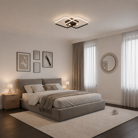 Produse Alessandro - Lustra LED cu telecomanda SOLA, 2 surse, 3000K/4000K/6000K, 108W, Metal si Silicon, Negru