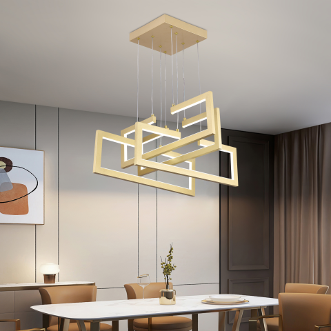 Lustra LED cu telecomanda ,Suspendata 96W, 4 Elemente, lumina Rece/Calda/Neutra, Dimabila, Inaltime Reglabila, Auriu [2]