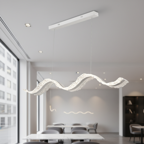 Iluminat Smart Home - Lustra LED cu Telecomanda, Suspendata AMI 63W, Liniara, Lumina Rece/Calda/Neutra, Alb, Inaltime Reglabila