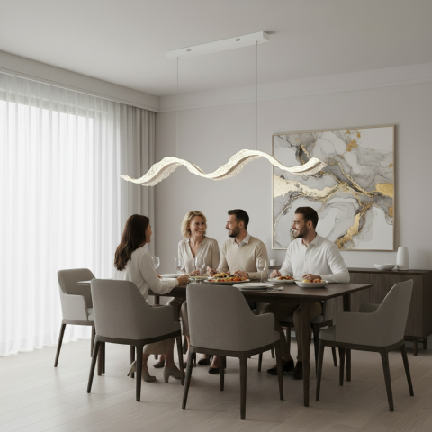 Lustra LED cu Telecomanda, Suspendata AMI 63W, Liniara, Lumina Rece/Calda/Neutra, Alb, Inaltime Reglabila [2]