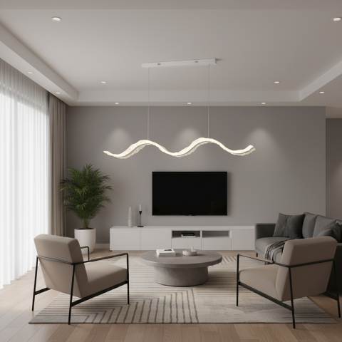 Lustra LED cu Telecomanda, Suspendata AMI 63W, Liniara, Lumina Rece/Calda/Neutra, Alb, Inaltime Reglabila [1]
