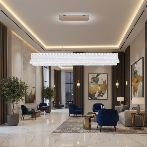 Lampi, Aplice si Corpuri de iluminat Smart - Lustra LED cu Telecomanda, Suspendata TAMY 160W, Liniara, lumina Rece/Calda/Neutra, Auriu, Inaltime Reglabila