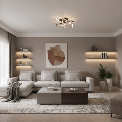 Produse Alessandro - Lustra LED cu telecomanda TRANBERG, 3 surse(1negre+2auriu), 3000K/4000K/6000K, 144W, Metal si Plastic, Negru
