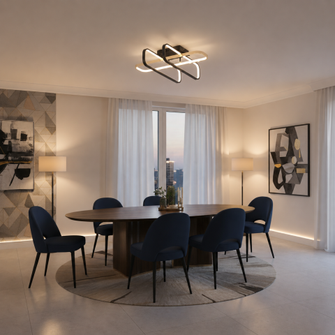 Lustra LED cu telecomanda TRANBERG, 3 surse(2negre+1auriu), 3000K/4000K/6000K, 152W, Metal si Plastic, Negru [1]