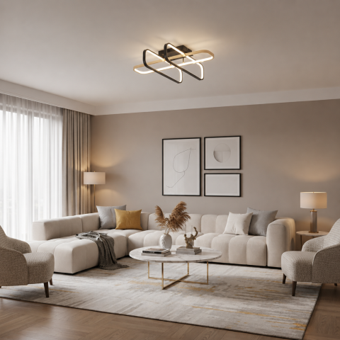 Produse Alessandro - Lustra LED cu telecomanda TRANBERG, 3 surse(2negre+1auriu), 3000K/4000K/6000K, 152W, Metal si Plastic, Negru