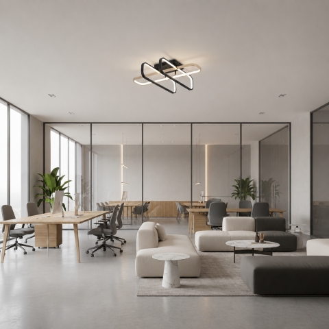 Lustra LED cu telecomanda TRANBERG, 3 surse(2negre+1auriu), 3000K/4000K/6000K, 152W, Metal si Plastic, Negru [2]