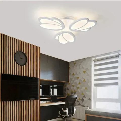 Lustre LED Moderne - Lustra LED cu telecomanda TULIP 45W, 3 Petale, lumina Rece/Calda/Neutra, Dimabila, Alb