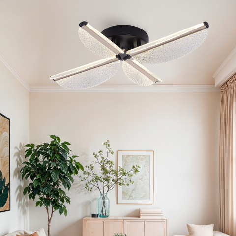 Lustra LED cu Telecomanda TULLIO 43W, 4 Petale, lumina Rece/Calda/Neutra, Dimabila, Negru [1]