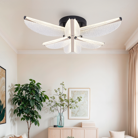 Lustra LED cu Telecomanda TULLIO 67W, 6 Petale, lumina Rece/Calda/Neutra, Dimabila, Negru [1]