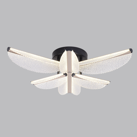 Lustre LED Moderne - Lustra LED cu Telecomanda TULLIO 67W, 6 Petale, lumina Rece/Calda/Neutra, Dimabila, Negru