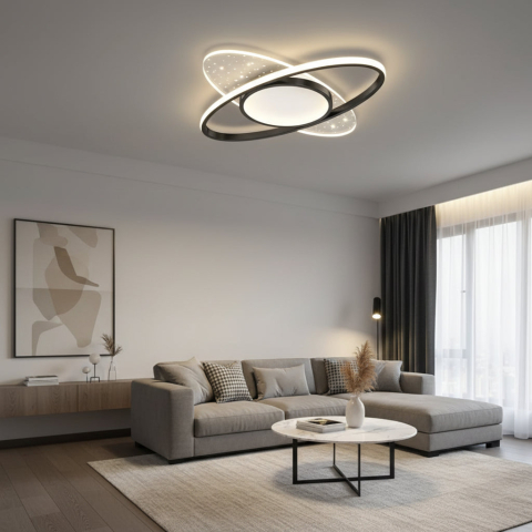 Lustra LED cu telecomanda VARIO 69W, Oval , lumina Rece/Calda/Neutra, Dimabila, Negru [1]