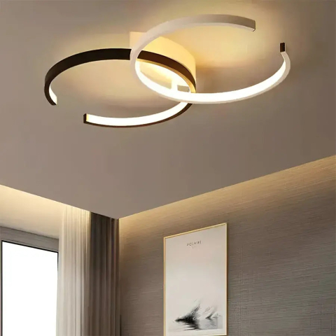 Lustre LED Moderne - Lustra LED cu telecomanda VECTOR SEMIARC 40W, 2 Elemente, lumina Rece/Calda/Neutra, Dimabila, Negru Alb