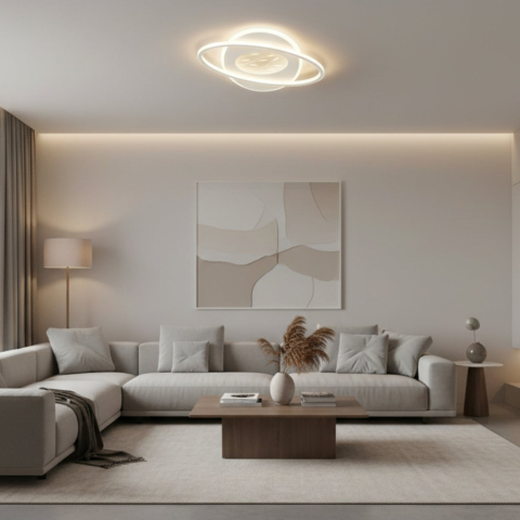 Lustre LED Moderne - Lustra LED cu telecomanda VOLTA 96W, Ovala, lumina Rece/Calda/Neutra, Dimabila, Alb