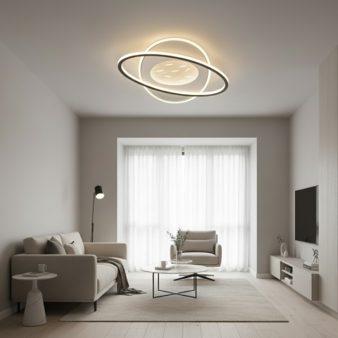 Lustra LED cu telecomanda VOLTA 96W, Ovala, lumina Rece/Calda/Neutra, Dimabila, Negru [2]