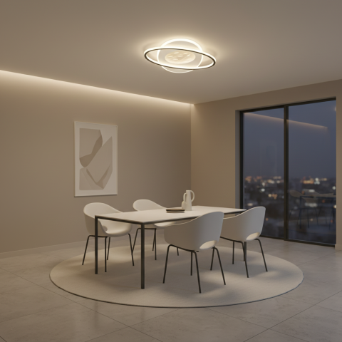 Lustra LED cu telecomanda VOLTA 96W, Ovala, lumina Rece/Calda/Neutra, Dimabila, Negru [1]
