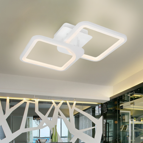 Iluminat Smart Home - Lustra LED cu telecomanda ZOE 41W, 2 Patrate, lumina Rece/Calda/Neutra, Dimabila, Alb