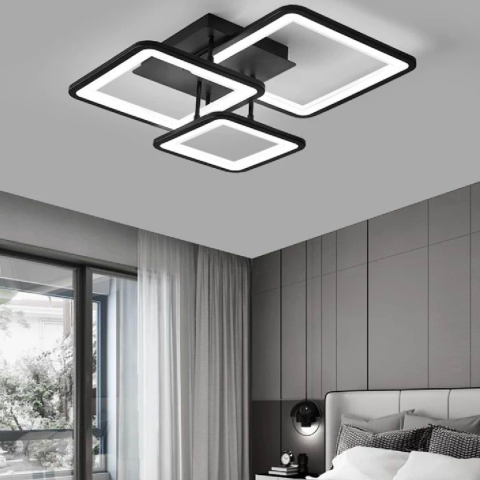 Lustra LED cu telecomanda ZOE 46W, 3 Patrate, lumina Rece/Calda/Neutra, Dimabila, Negru [1]