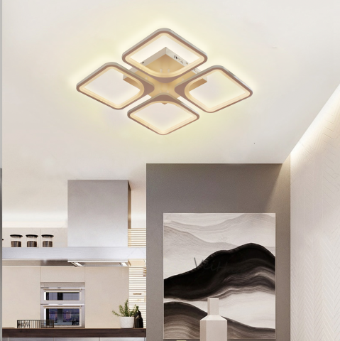 Lustra LED cu telecomanda ZOE 53W, 4 Patrate, lumina Rece/Calda/Neutra, Dimabila, Alb [2]