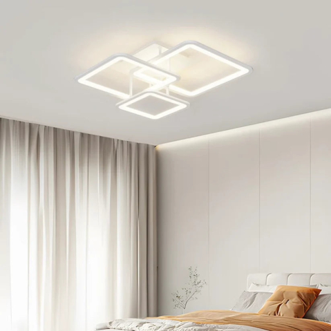 Lustre LED Moderne - Lustra LED cu telecomanda ZOE, 60W, 3 Patrate, lumina Rece/Calda/Neutra, Dimabila, Alb