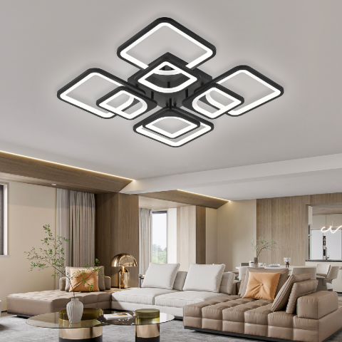 Lustre LED Moderne - Lustra LED cu telecomanda ZOE, 8 Patrate, 138W, Lumina Rece/Calda/Neutra, Dimabila, Negru
