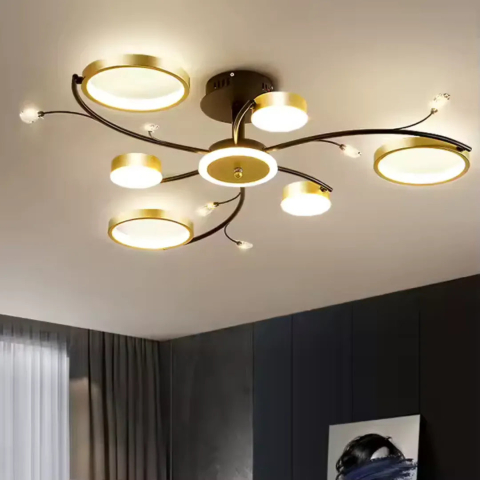 Lustre LED Moderne - Lustra LED cu Telecomnda KARINA, 31W, 6 Elemente, Lumina Calda/Rece/Neutra, Dimabila, Auriu