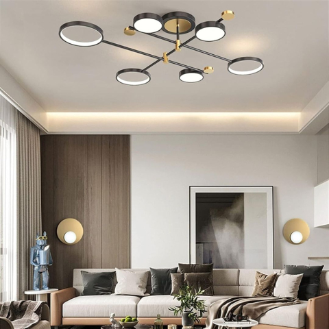 Lustra LED cu Telecomnda MARIA, 31W, 6 Elemente, Lumina Calda/Rece/Neutra, Dimabila, Negru [1]