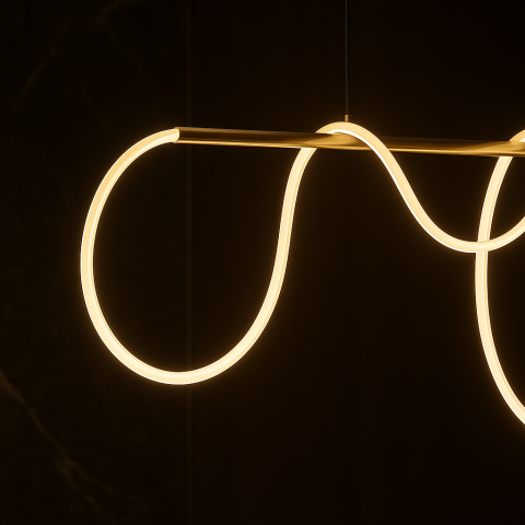 Lustra LED DIVINO Auriu 96W cu Tub Silicon Flexibil, 96W, 150cm – Lumina Reglabila 3000K/4000K/6000K [1]