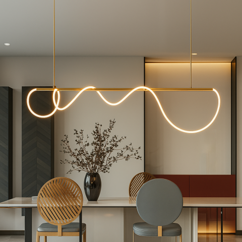 Lustre LED Moderne - Lustra LED DIVINO cu Tub Silicon Flexibil – 62W, Lumina Reglabila, Auriu