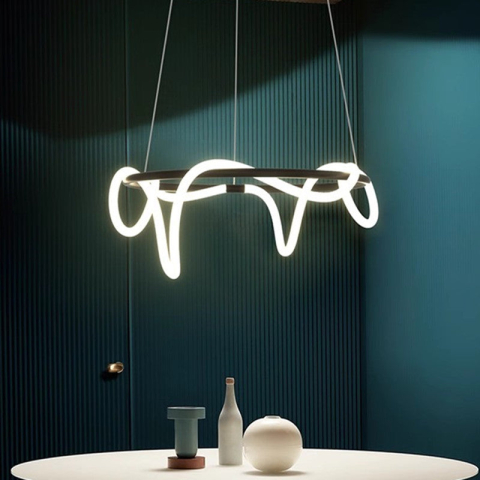 Lustre LED Moderne - Lustra LED DIVINO Negru 91W cu Tub Silicon Flexibil, Diametru 60cm – Lumina Reglabila 3000K/4000K/6000K