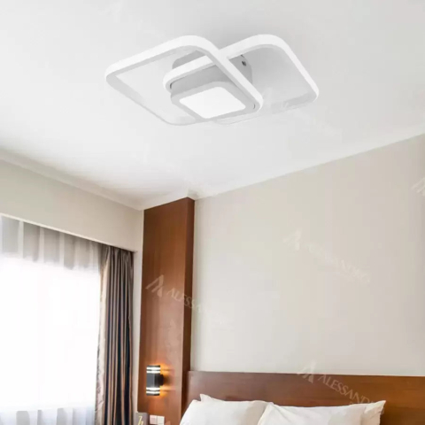 Iluminat Smart Home - Lustra LED DUOFORM 21W, 3 Patrate, lumina Rece/Calda/Neutra, Alb