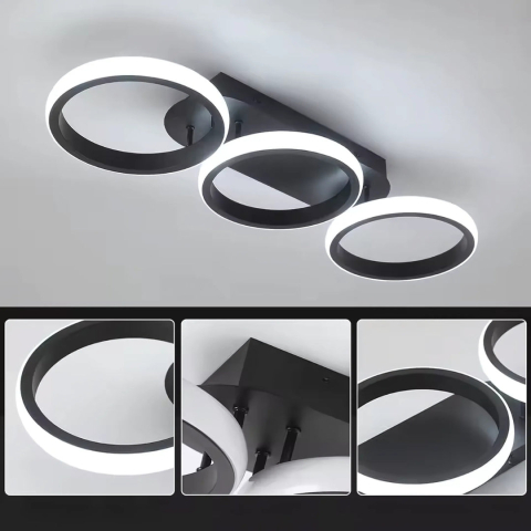 Lustra LED ELIO 24W, 3 Cercuri, Liniara, lumina Rece/Calda/Neutra, Negru [1]