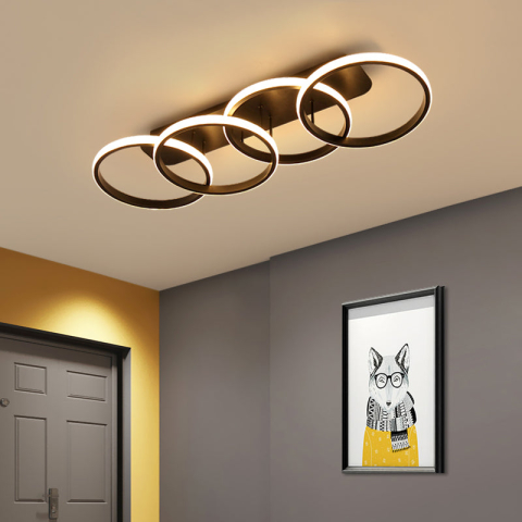 Lustre LED Moderne - Lustra LED ELIO 47W, 4 Cercuri, Liniara, lumina Rece/Calda/Neutra, Negru