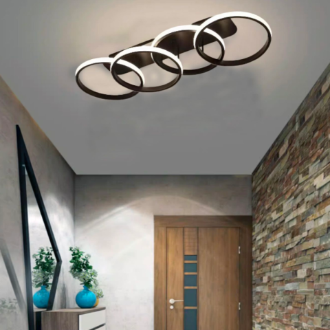 Lustra LED ELIO 47W, 4 Cercuri, Liniara, lumina Rece/Calda/Neutra, Negru [2]