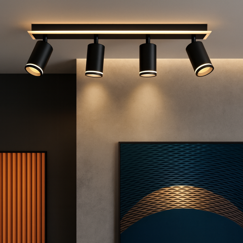 Lustre LED Moderne - Lustra LED Ellen 46W Lumina Rece/Calda/Neutra Proiector Reglabil Acril si Metal Negru