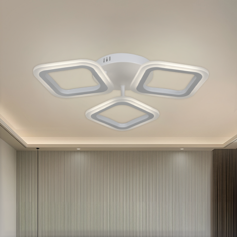 Lustre LED Moderne - Lustra LED ERIKA 20W, 3 Patrate, Lumina Neutra 4000k, Alb, Metal si Acril