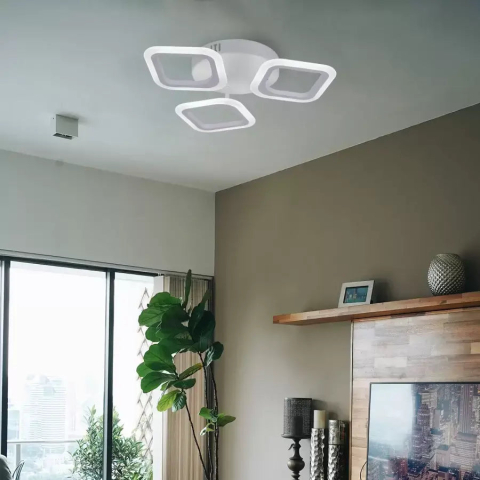 Lustra LED ERIKA 20W, 3 Patrate, Lumina Neutra 4000k, Alb, Metal si Acril [2]